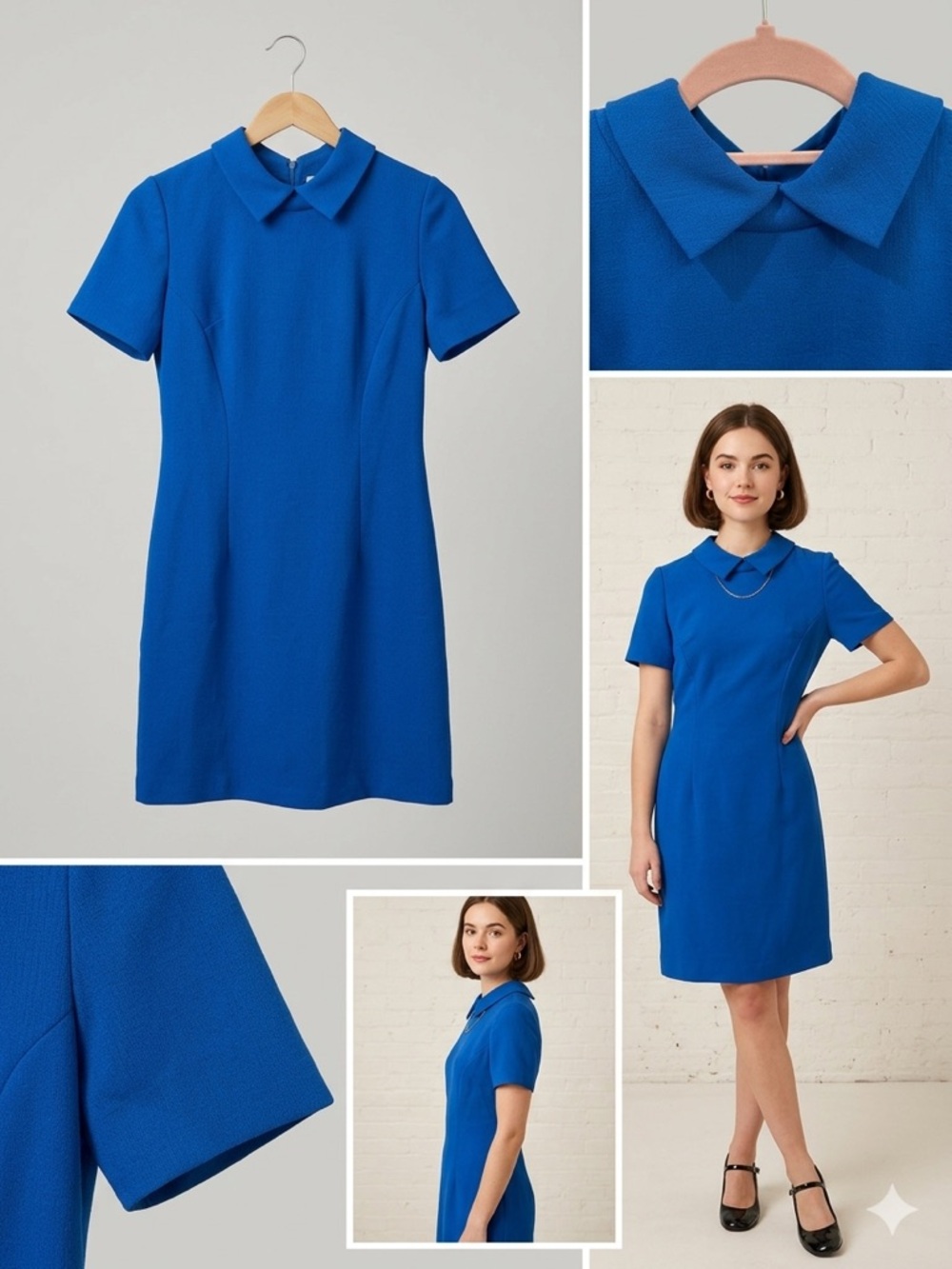 60s Vintage Textured Blue Mini Dress  Flight Attendant Mod Peter Pan Collar S - Picture 5 of 10